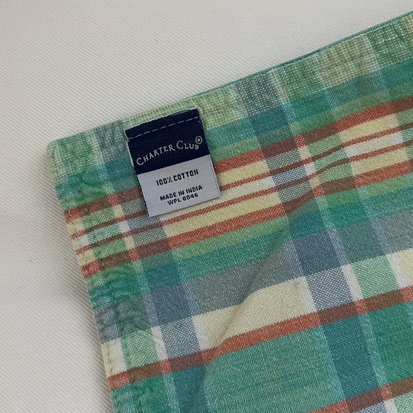 Charter Club π― Cotton Madras Plaid 6 napkins 6 rings 4 placemats EUC ποΈ - Picture 2 of 8